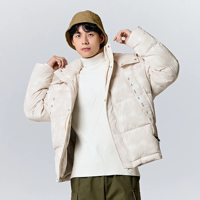 Semir Down Jacket Men 2024 New Winter Simple Fashion Letter Printing White Warm Casual Hooded Coat