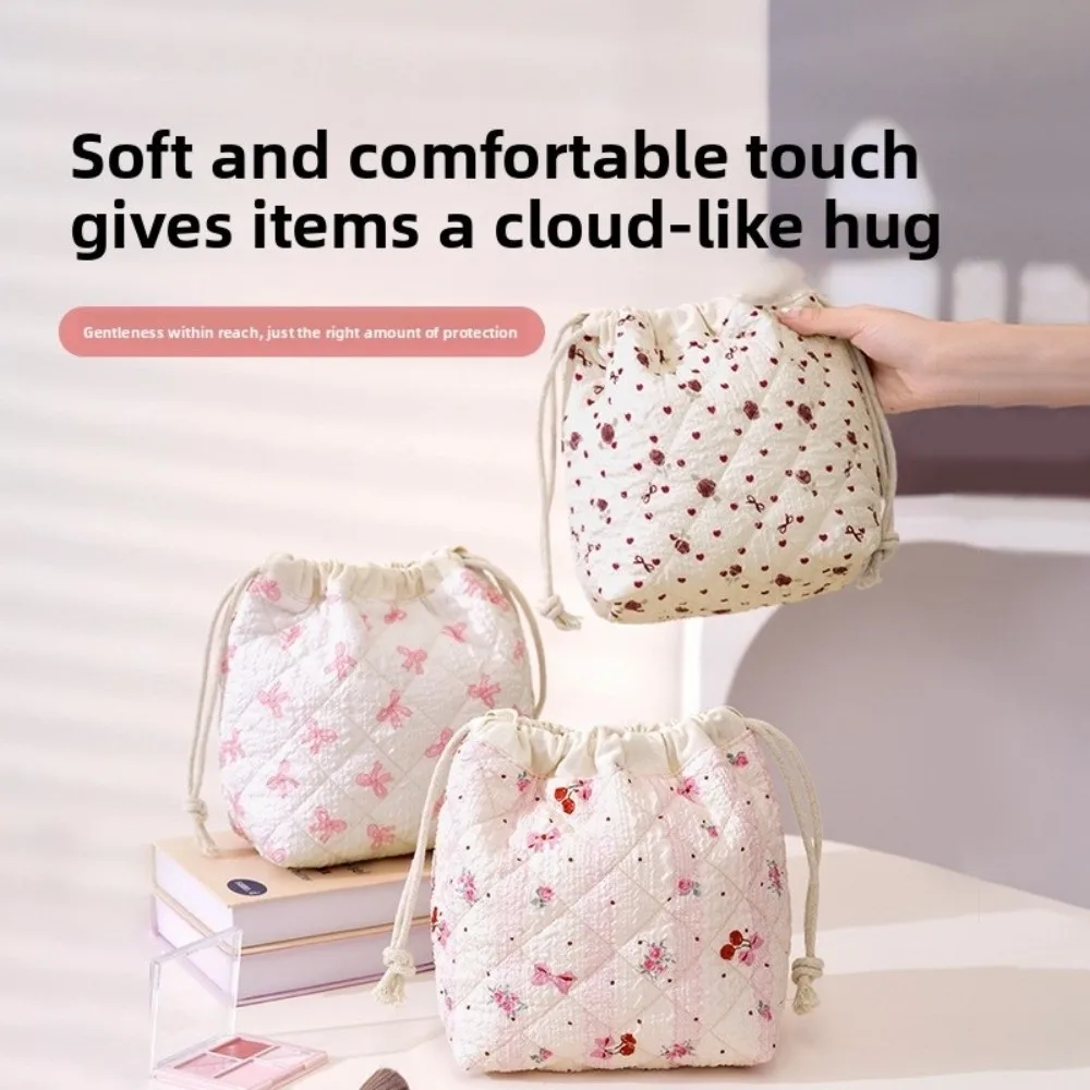 

Quilted Cotton Cosmetic Bag Jewelry Storage Bag Large Capacity Coin Purse Aesthetic Drawstring Lipstick Storage Bag Travel