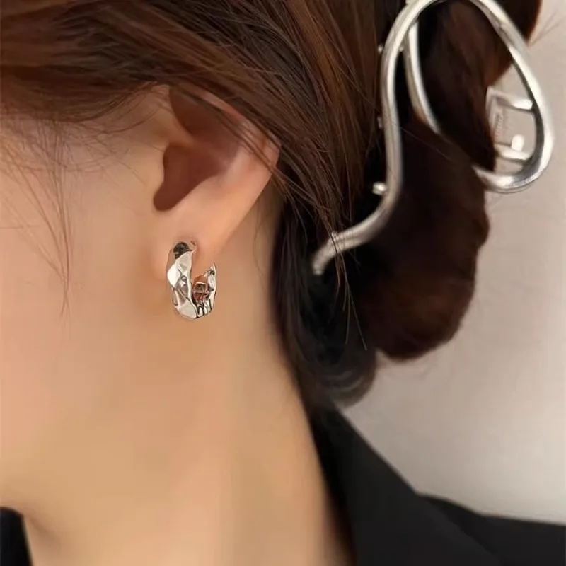 Круглые серьги-кольца из стерлингового серебра 925 пробы для женщин, винтажные массивные плиссированные универсальные круглые серьги, предотвращающие аллергию, ювелирные изделия, подарки