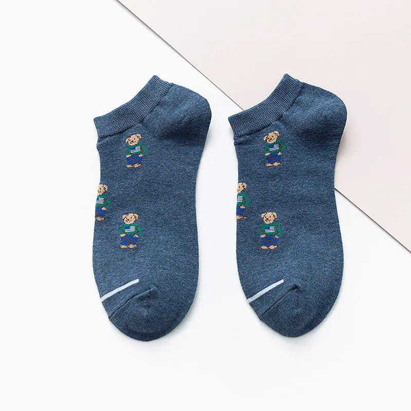 1 Pair Men\'s Socks Ankle Boat Cartoon Cute Bear Harajuku Short Socks Breathable Summer Business Personality Casual Gift 2 pairs