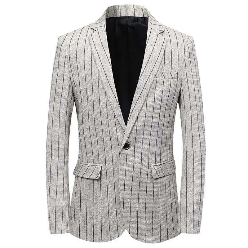 Casaco de blazer formal masculino, estilo coreano, listras xadrez, terno justo, jaqueta de negócios masculina, roupa casual masculina, moda, outono, inverno