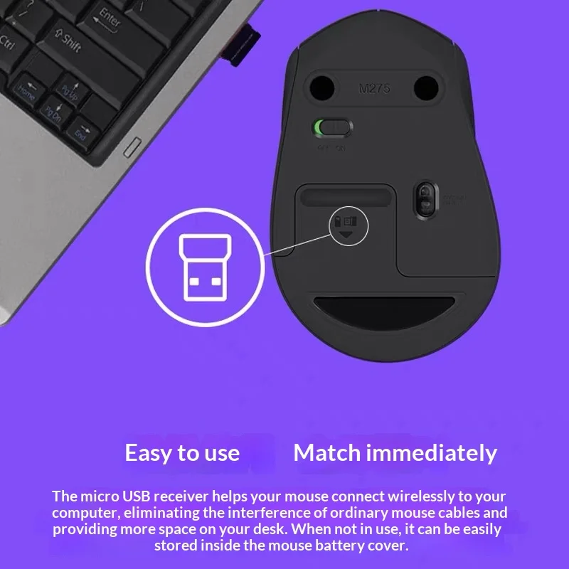 Logitech M280 2.4G Wireless Mice Wide System Compatibility Lightweight Office Mouse for PC Mac Notebook 2