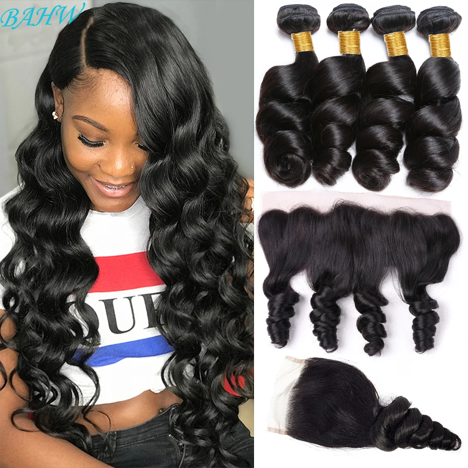 12A Burmese Loose Wave Bundles With 13x4 Lace Frontal 100% Remy Human Hair Loose Wave Bundles With 4x4 Closure Natural Black