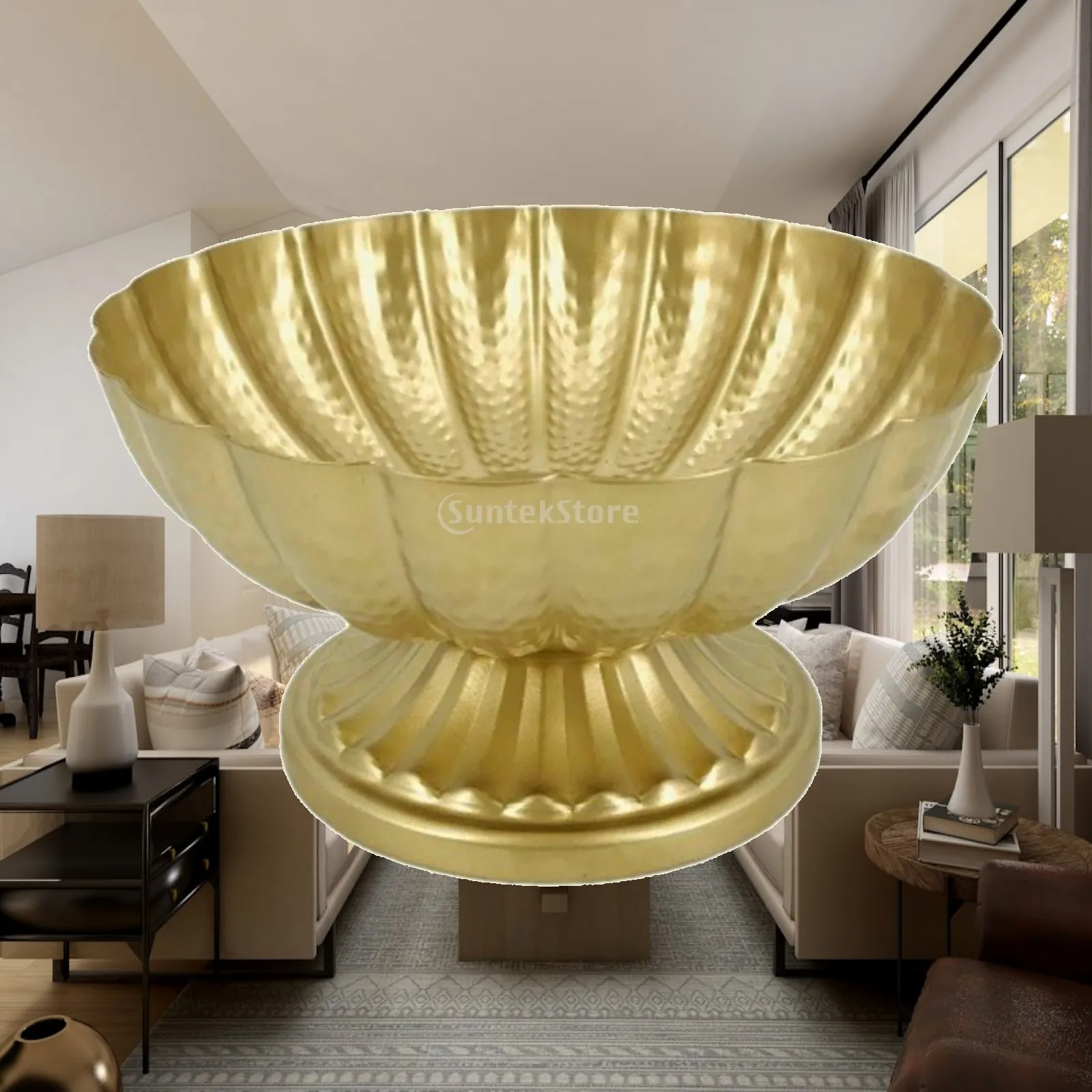 Timeless Gold Pedestal Bowl Vase Hammered Iron Finish for Home Shelves Countertops Event Decorations