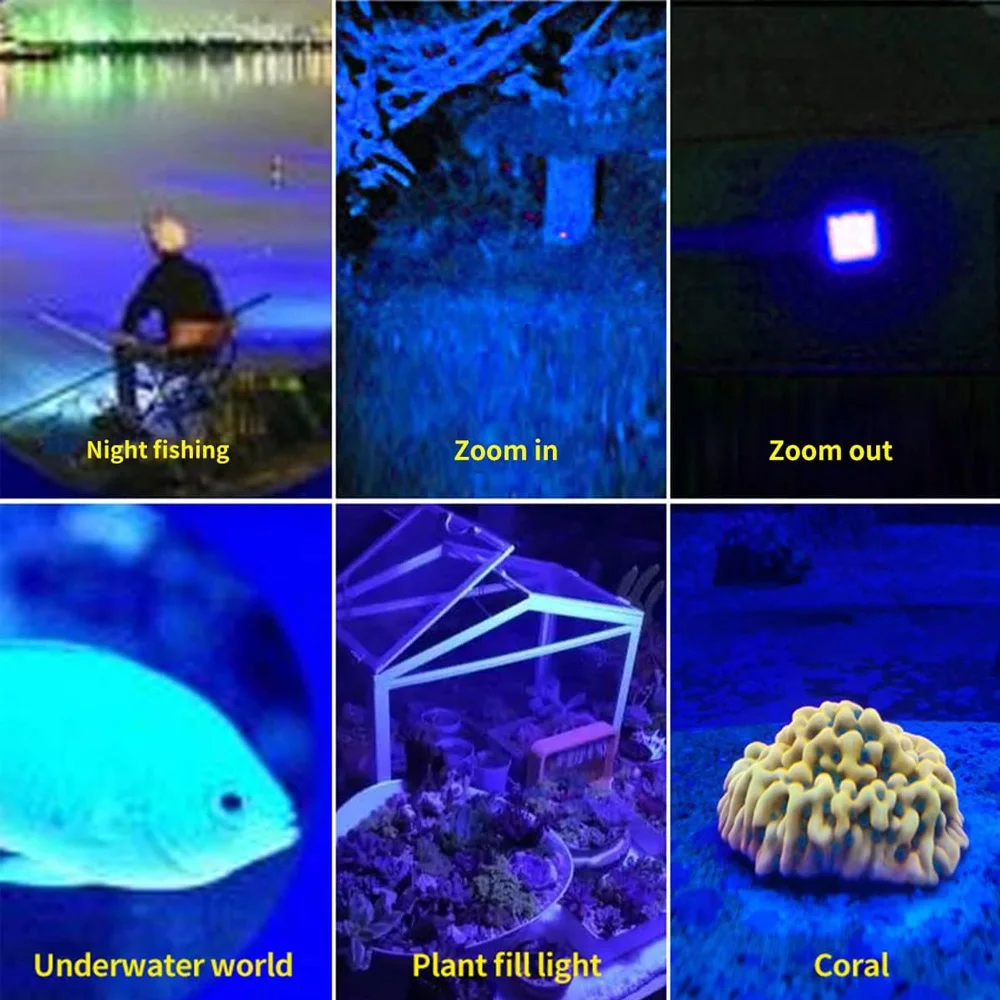 أربعة مصدر ضوء جديد أحمر/أخضر/أزرق/أبيض فائق السطوع قابل لإعادة الشحن مصباح يدوي مقاوم للماء محمول للتخييم