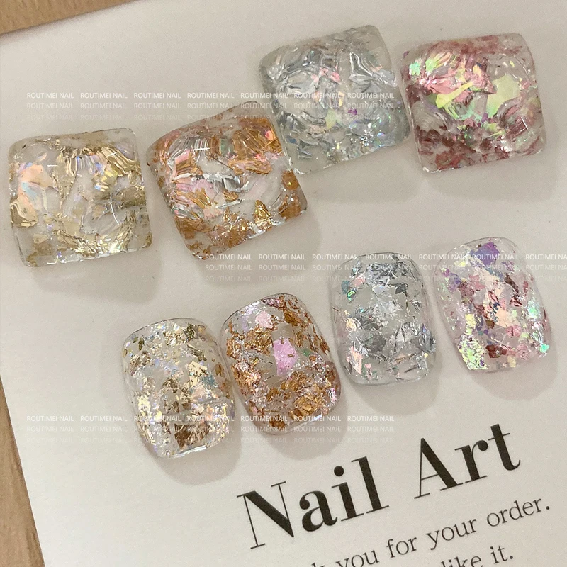 4/2/1Box Irregular Foil Opal Nail Glitter Sequins Manicure Sparkly Gradient Polarized Flakes Gold Mixed DIY Nail Art Decoration