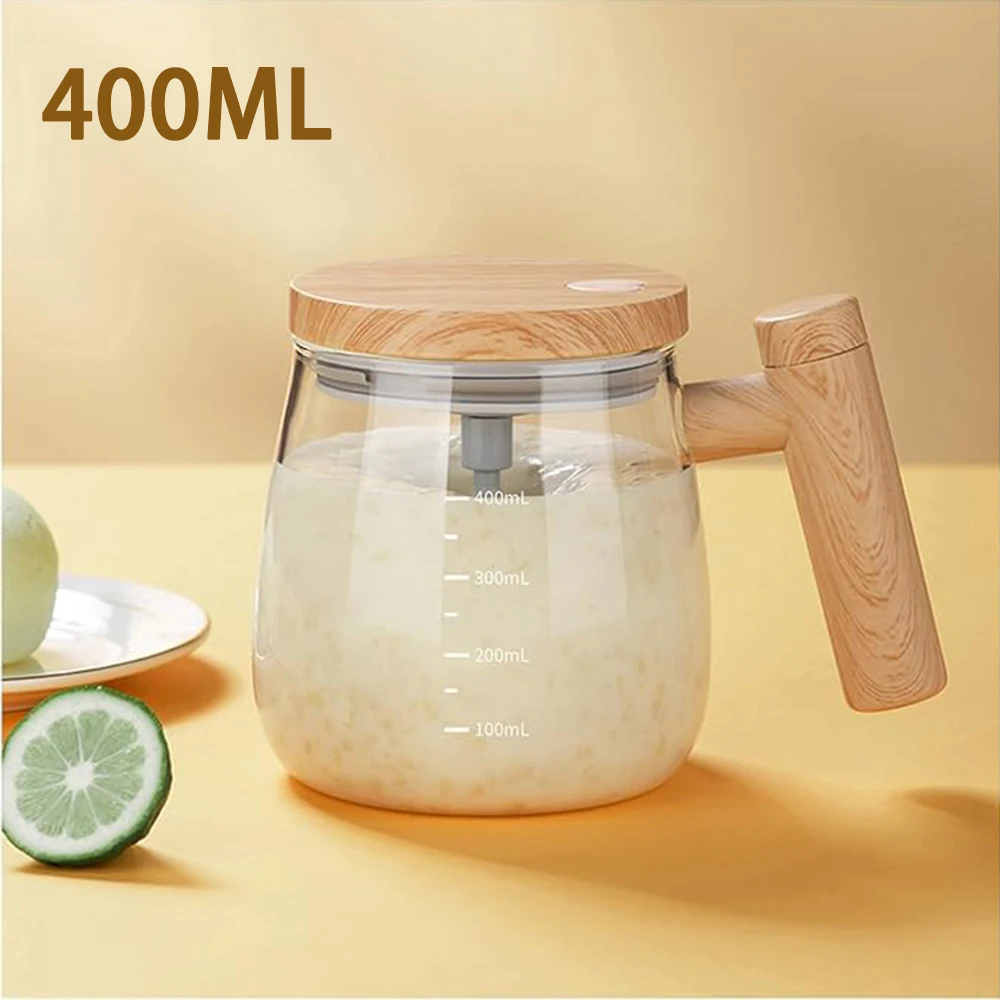 400ML Self Stirring Coffee Mug 7000RPM Electric High Speed Mixing Mug Portable Mixer Pot With Wooden Handle for Protein Powder