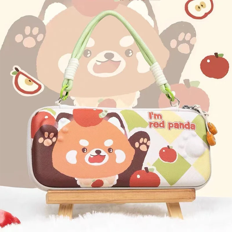 Cute Bear Carrying Case compatible with Nintendo Switch/Switch OLED,Kawaii Slim Storage Bag with Hand Strap for NS Switch Oled