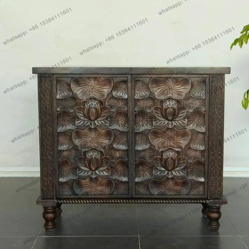 Solid Wood Carved Storage Decorative Cabinet Ancient and Modern Natural Wood Furniture TV Chinese Style Entrance Cabinet