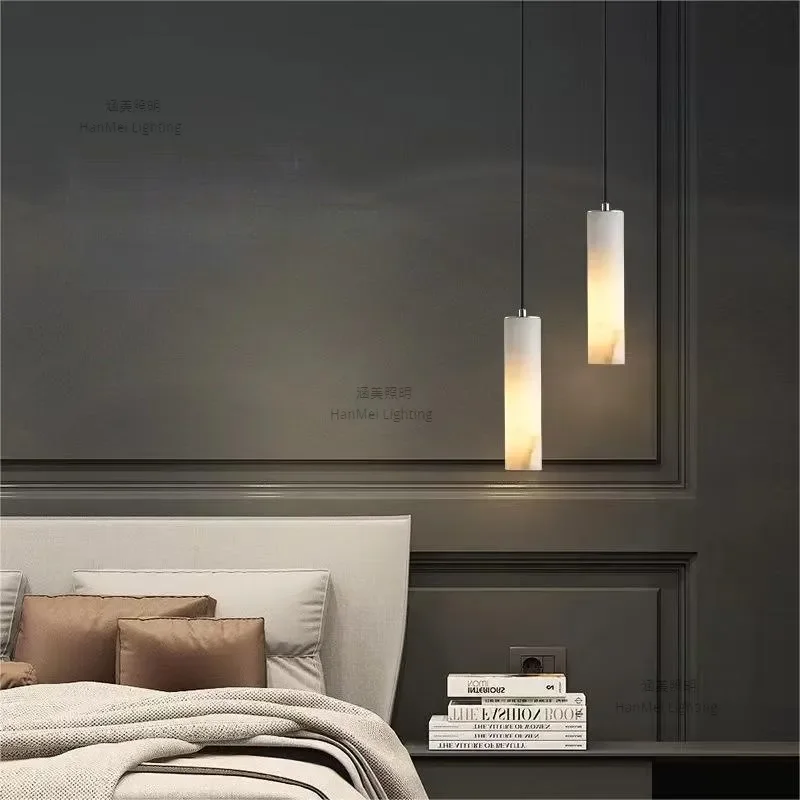 for New Chinese Style Spanish Natural Marble All Copper Chandelier Restaurant Bar Counter Bedroom Bedside Light Luxury Single