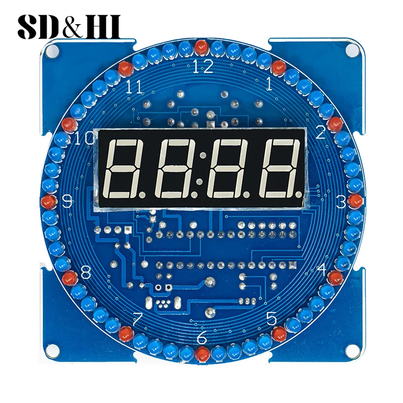DIY Rotating Digital LED Display Module Alarm Electronic Digital Clock Kit 51 SCM Learning Board LED Light-controlled Alarm