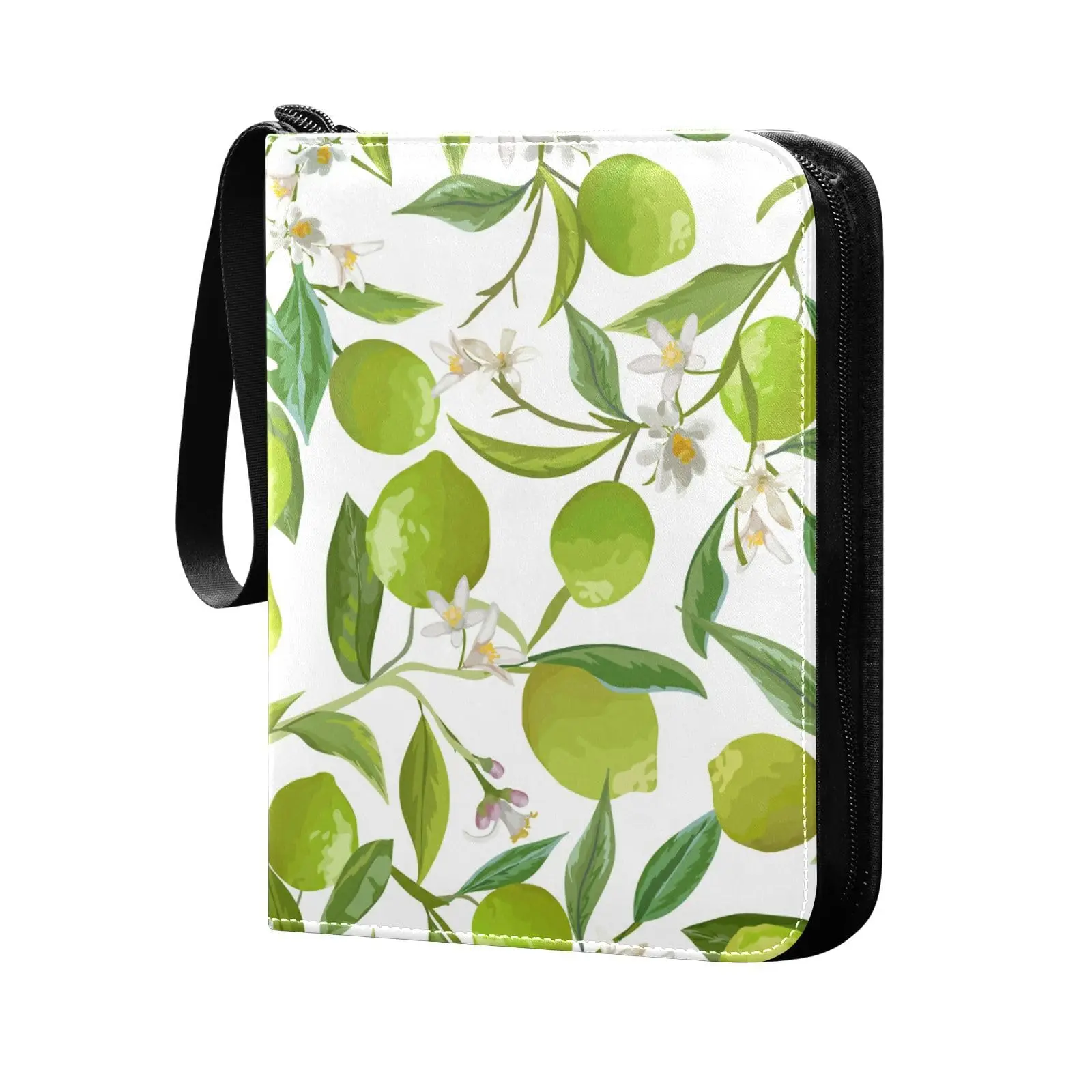 Floral Green Lemon 4 Pocket Card Binder, 400 Double Sided Pocket Album for Sport Game Cards, Unique Card Collection Storage