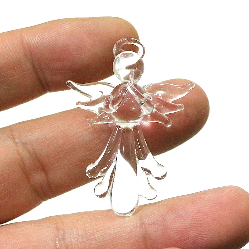 3PCS Cute Clear Murano Glass Angel Mini Figurine Pendant Christmas Tree Decor Supplies Girls Jewelry Necklace Making Accessories