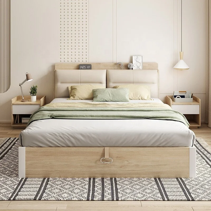 أثاث منزلي فردي لفندق جدار ميرفي أوك تصميمات غرفة مزدوجة سرير حديث للفتيات بحجم كينج فاخر مع صندوق