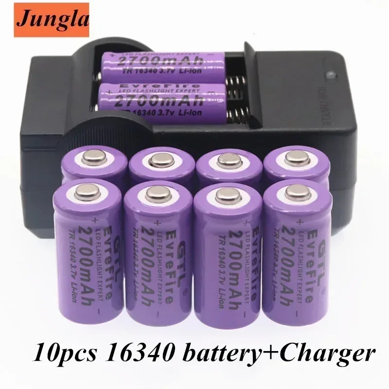 100% New original 16340 Battery CR123A 16340 Battery 2700mAh 3.7V Li-ion Rechargeable Battery+16340Charger