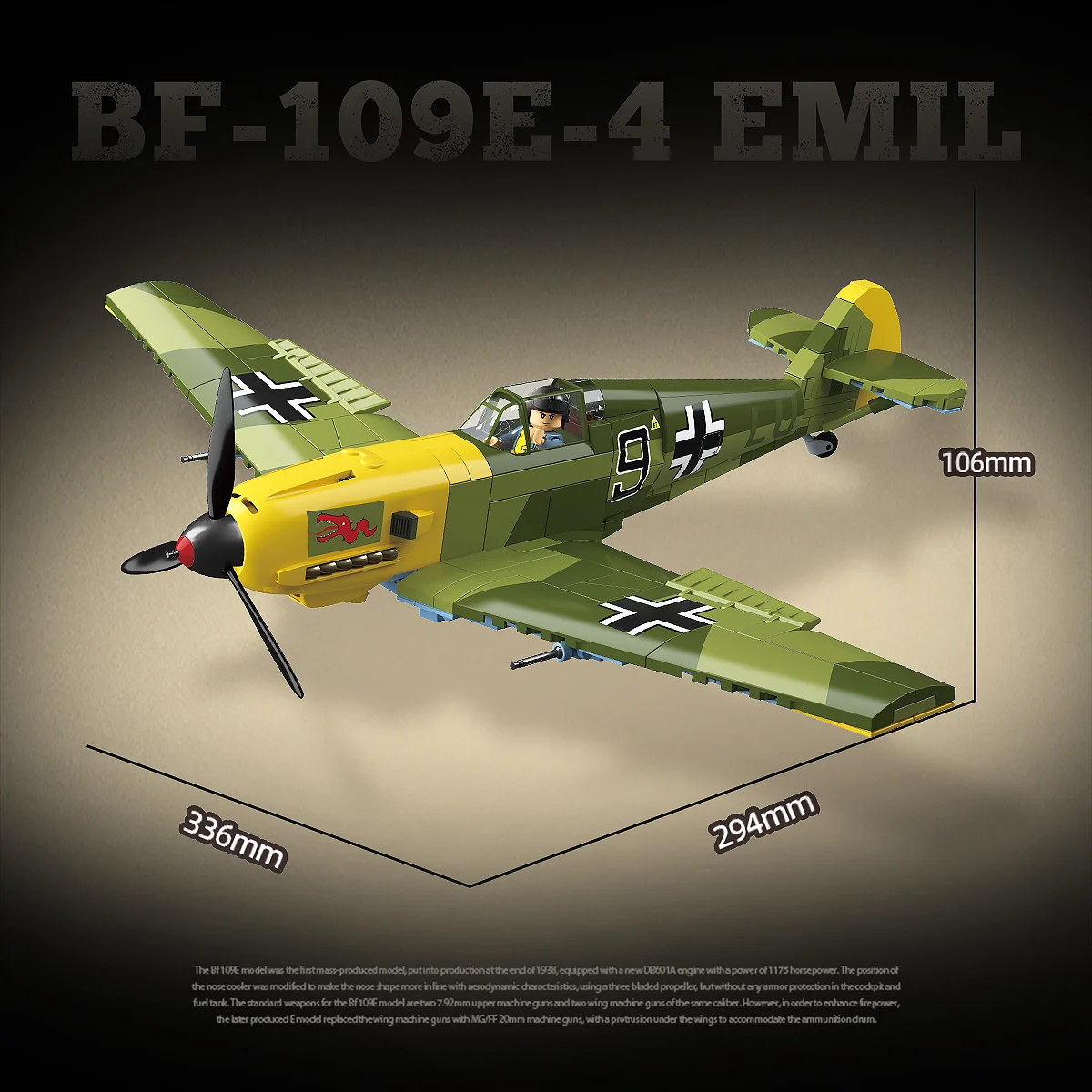 

German Bf 109E-4 Emil Fighter Plane Building Blocks WWII Military Aircraft Model Bricks Set War Diorama Boys Educational Toy Gif