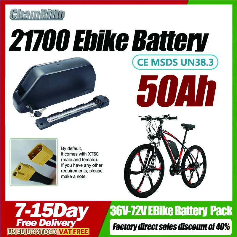 

36v 48v 52v Electric bike cham rider Batterie 30ah 40ah 50ah 60ah Battery ebike Hailong Lithium 60v 72v 1000w 2000w 3000w motor