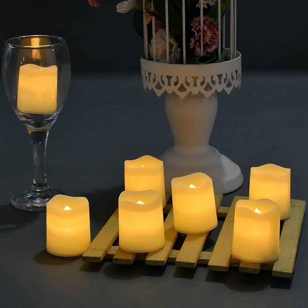 شمعة إلكترونية عاجية LED وامضة، شمعة Tealight عديمة اللهب، شمعة Tealight LED تعمل بالبطارية، مثالية لحفلات الزفاف، علامة التبويب