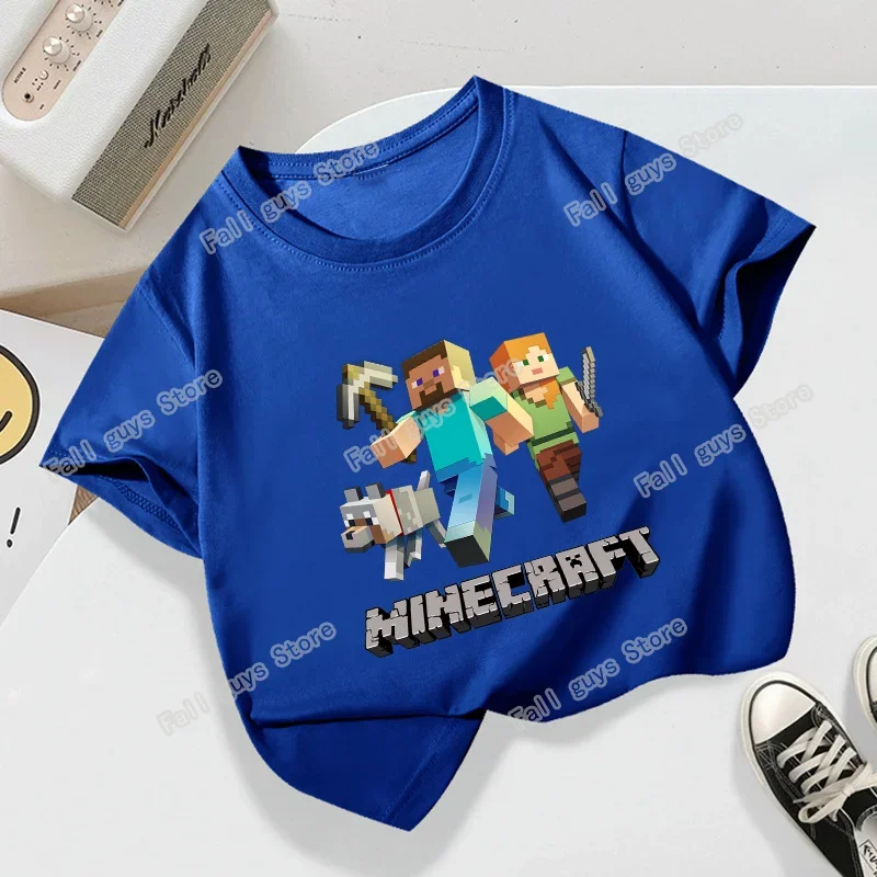 Miner Crafting Pixel Series Child T-Shirt Summer Kids Short Sleeve Tops Hot Game Boys Girls Clothing Cartoon Print Birthday Gift
