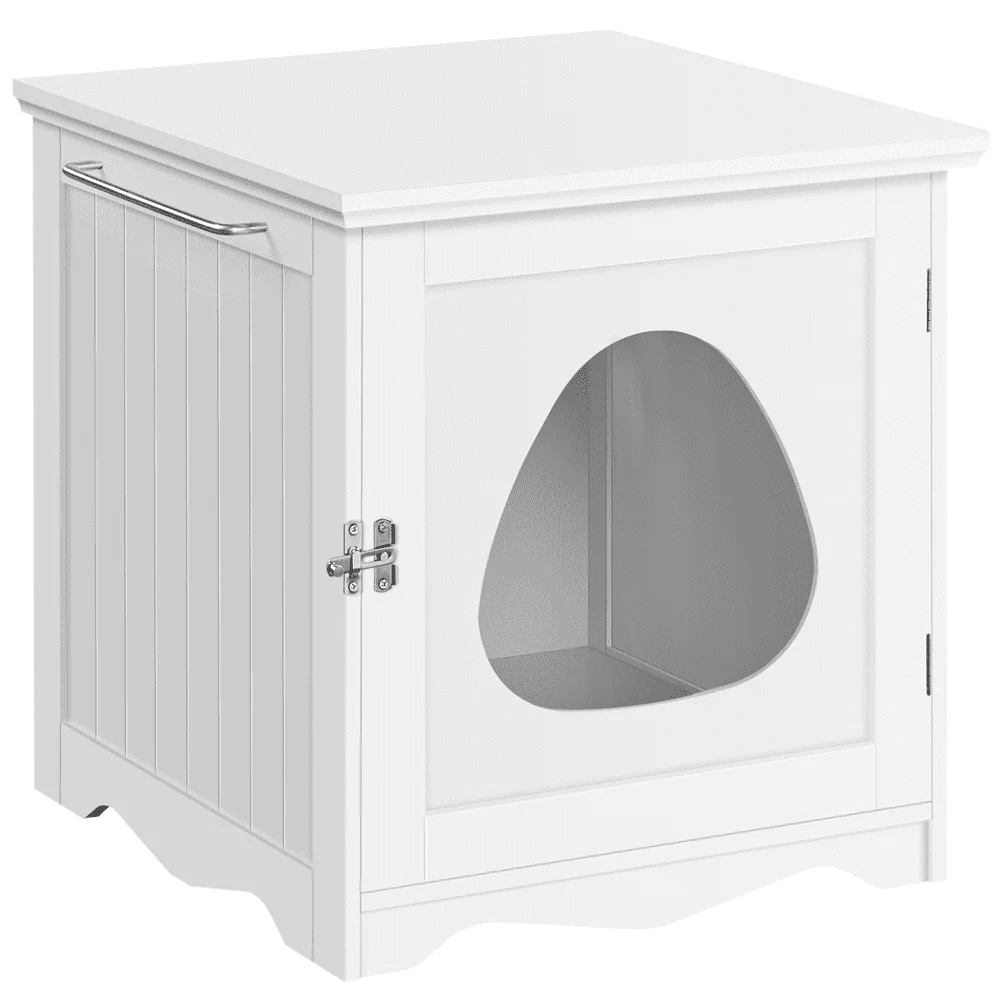 

Wooden Enclosed Litter Box Cat House Side Table, White