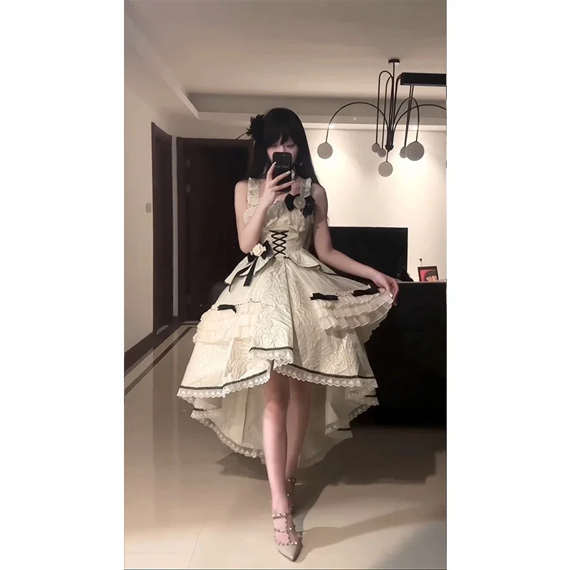 Abito Lolita lungo corto anteriore corto posteriore nero albicocca Abito da principessa Mitzvah da donna elegante temperamento industria pesante compleanno Bar