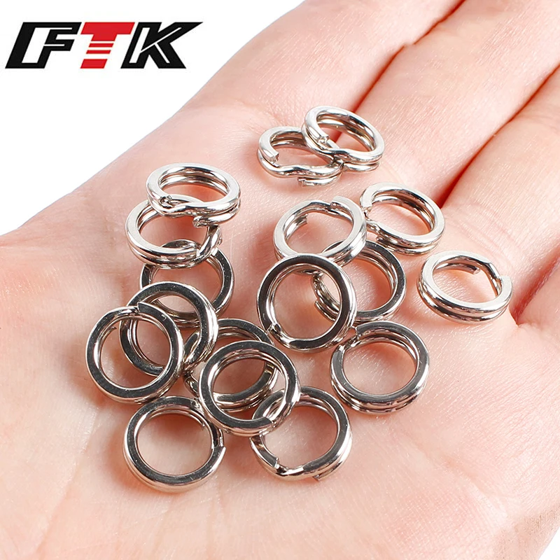 FTK 100Pcs Stainless Steel Split Ring 25-260LB Flattened Hyper Wire Heavy Duty Lure Ring Saltwater Terminal Tackle Connector