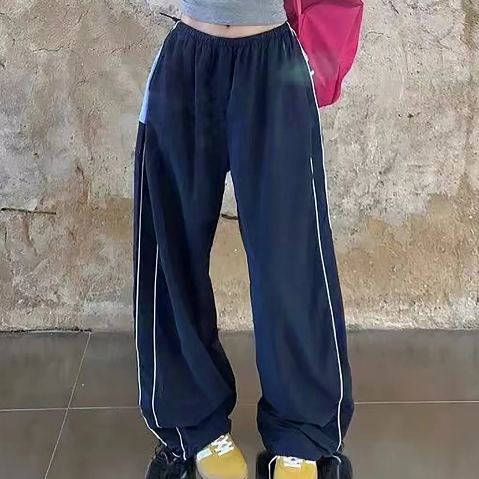 Elastic Waist Hip Hop Dance Sweatpants Streetwear Oversized Jogging Trousers Aesthetic Y2K Pants Women Patchwork Wide Leg Pant