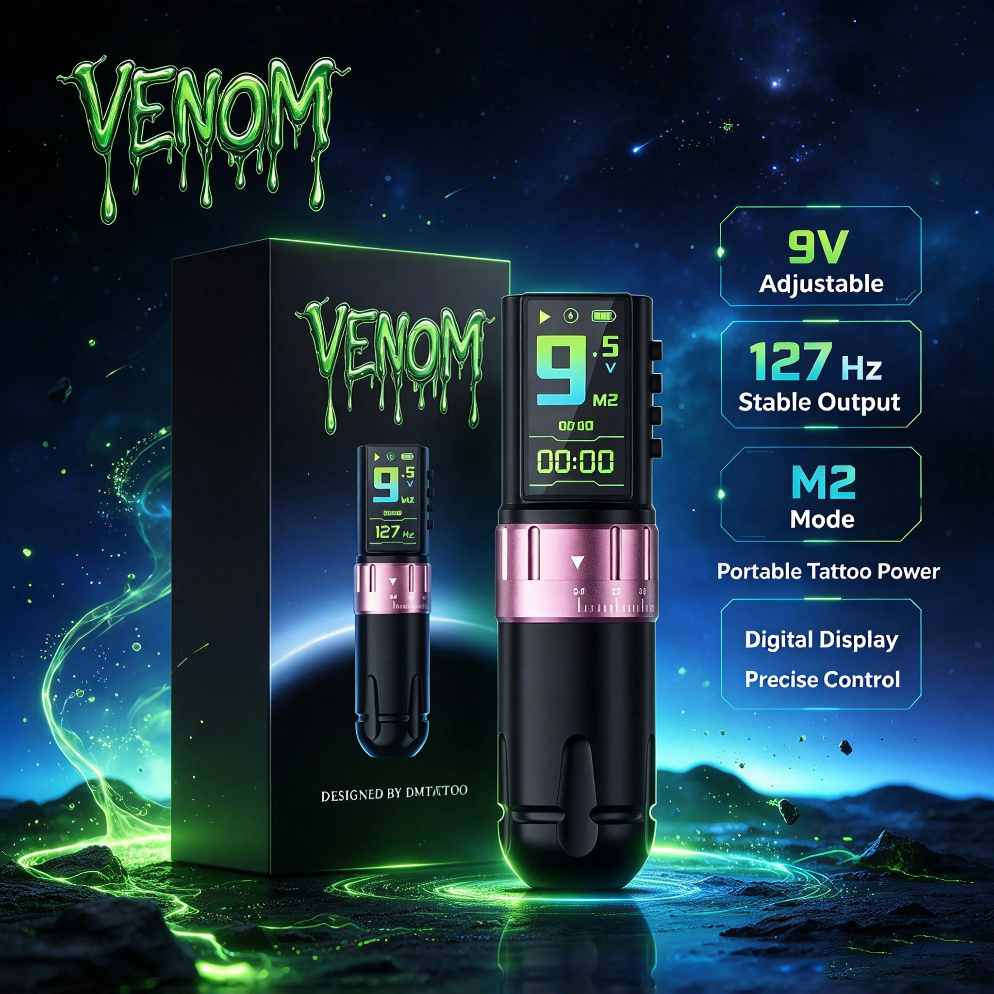 DM Venom Tattoo Gun Tattoo Machine Wireless Tattoo Pen with 2300mAh Battery Smart Display, for Tattoo Artist