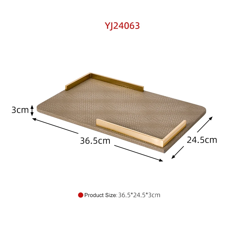 Home Decoration Rectangle Brown Color Wooden and Leather Tray