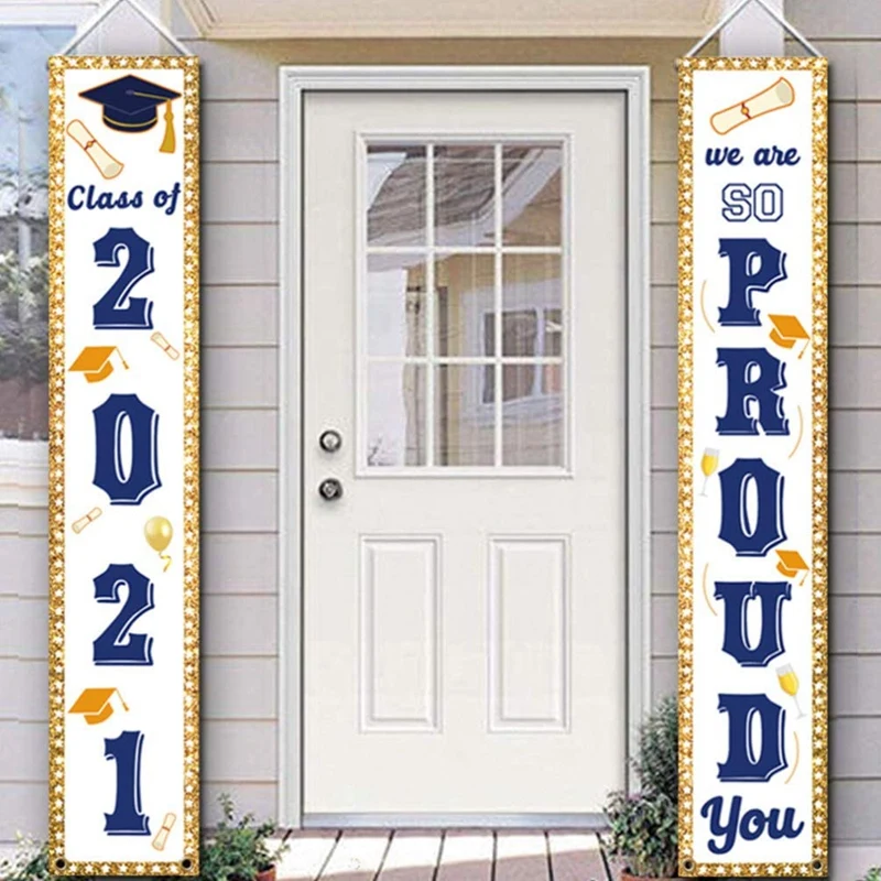 2 Pieces 2021 Graduation Porch Sign Graduation Congrats Banner Decoration For Graduation Party Grad Party Decorations