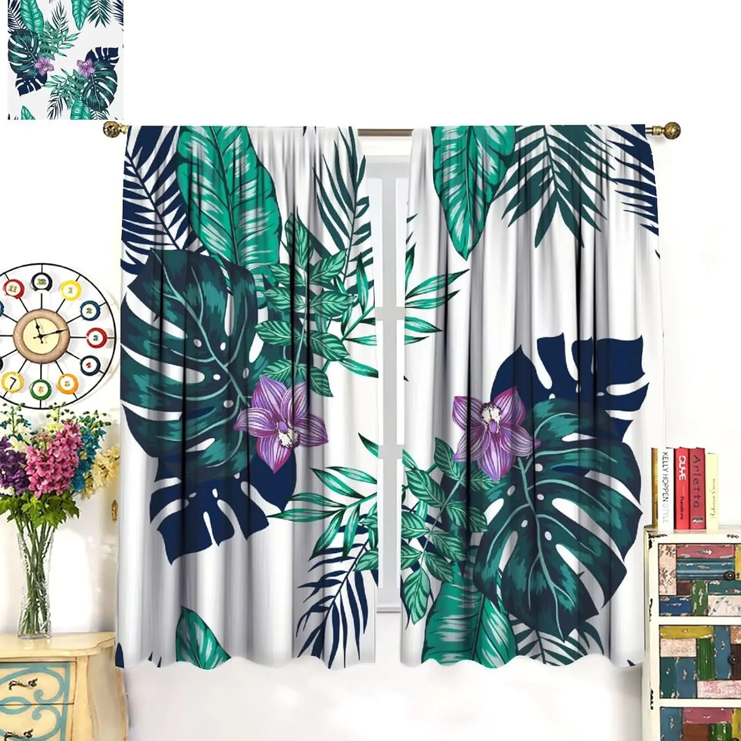 

Шторы с тропическими джунглями, цветы, пальма, природный пейзаж, дикое растение, стержень, карман, затемняющее оконное лечение для гостиной, кровати