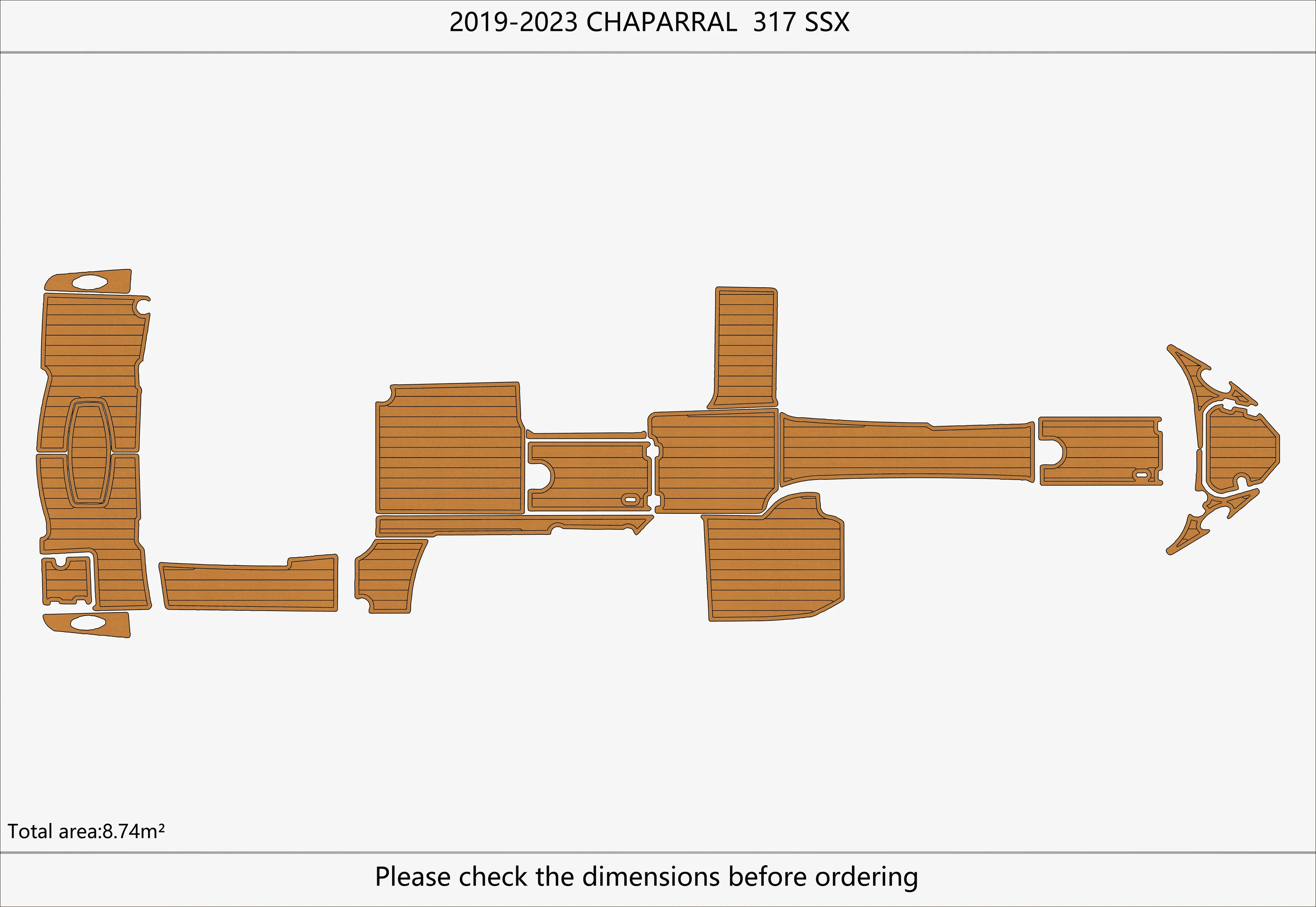 Non-Slip EVA Faux Teak Marine Mat Self-Adhesive 6mm Yacht Cockpit Pad for 2019-2023 Chaparral 317 SSX Boat Decking Easy Install