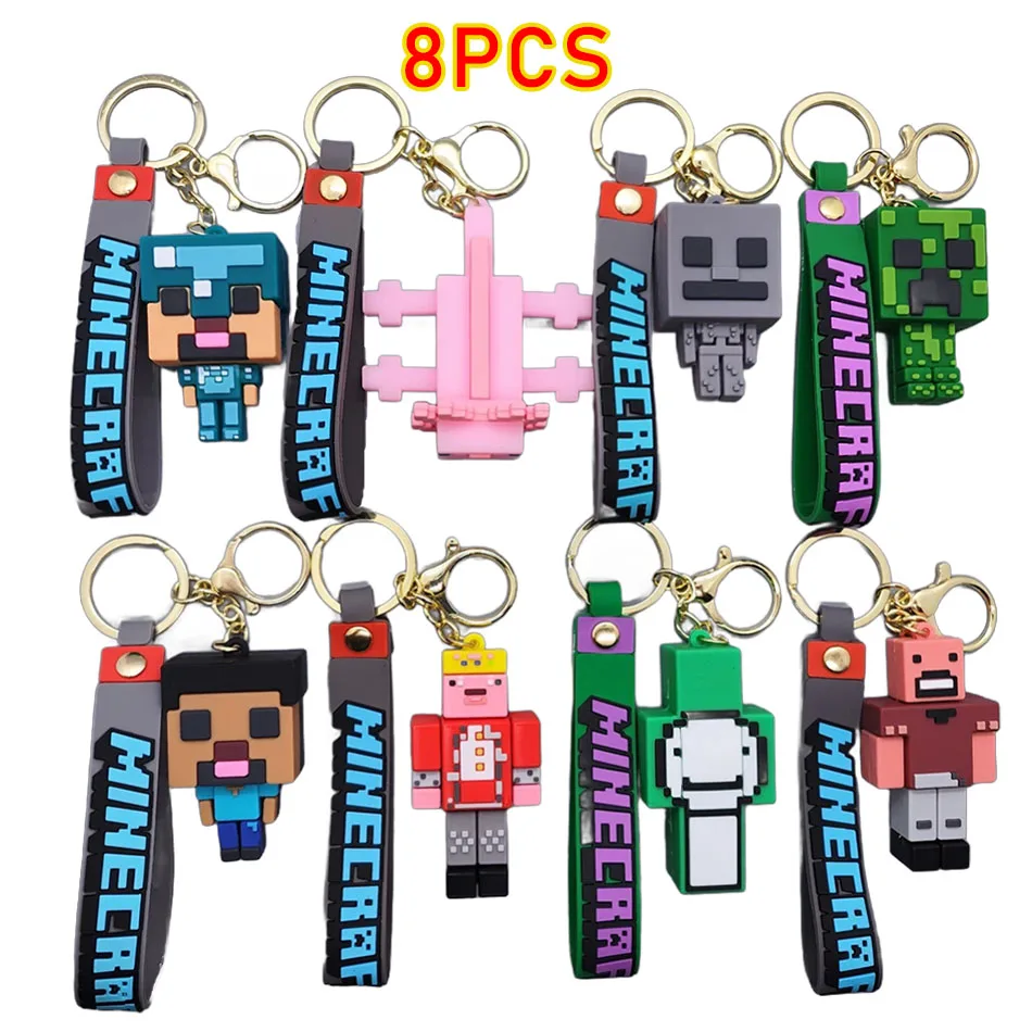 Hot Game Minecraft Figure Model Toys Pixel Keychain My World Cartoon Creeper Doll Silicone Pendant Keyring Car Backpack Key Gift