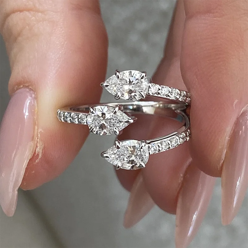 14K White Gold Wrap Ring 1.35ct  DEF/VS VVS  Pear Cut & Round Cut HPHT Lab Grown Diamond Engaged Ring Give Her Gift