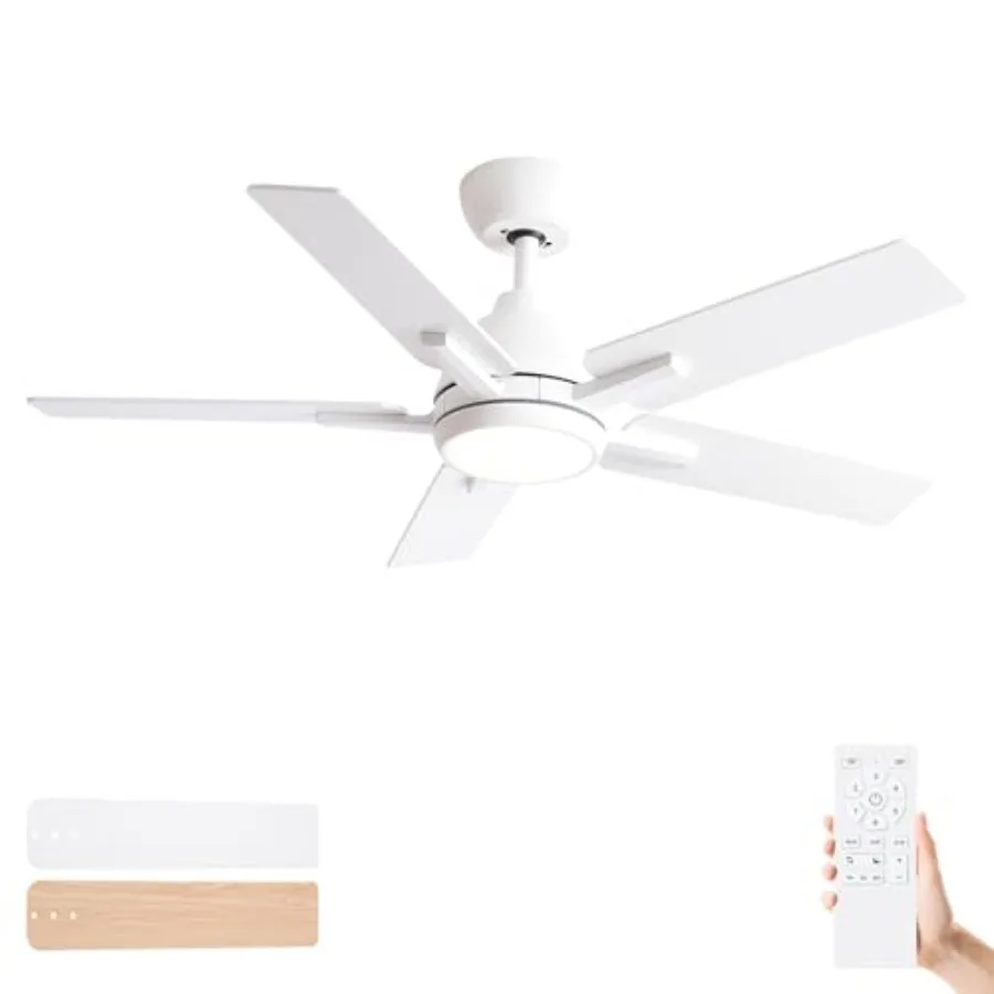 

42 Inch Ceiling Fans with Lights and Remote Ceiling Fan with 5 Balde for Outdoor/Bedroom Living Room Downrod 6 Speed Reversible