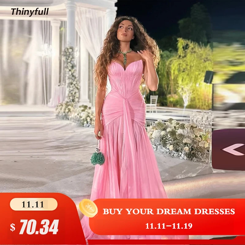 

Thinyfull Chiffon Mermaid 2025 Prom Dress Sleeveless Sweetheart Ruched Evening Dress Long Formal Gown Robe De Soirée Customized