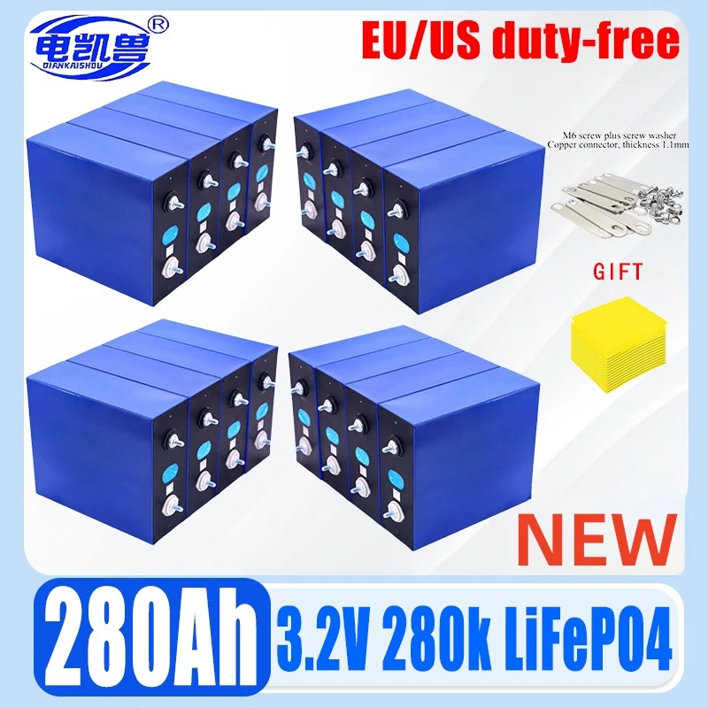 

16 PCS 3.2V 280Ah 280K NEW new LiFePO4 GRADE A Battery Cell 6000+ Cycle Grade A For DIY 12V 24V 48V Lithium Battery Pack NO TAX