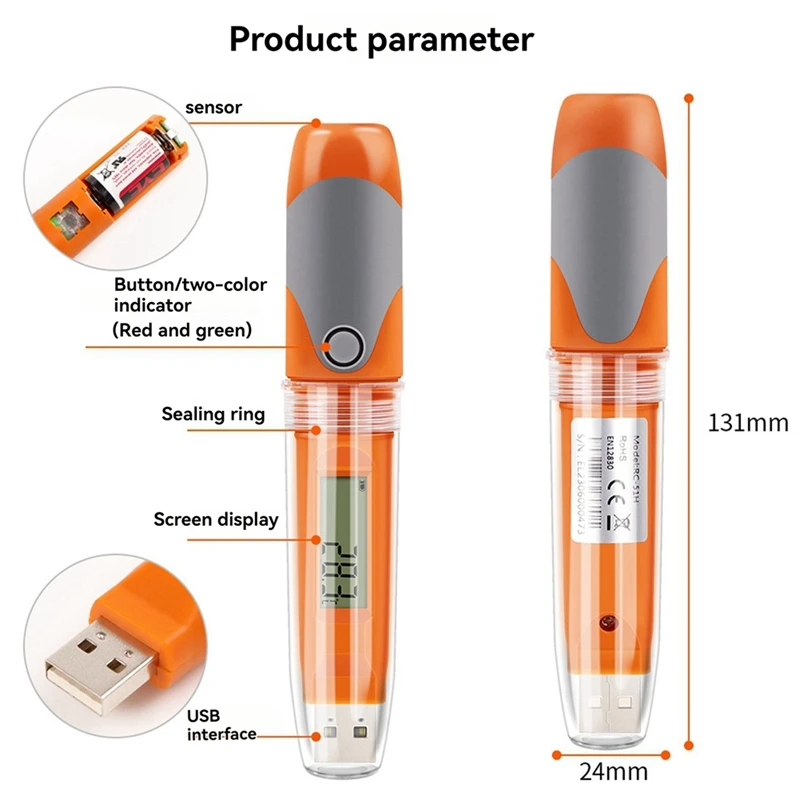 RC-51H USB-Temperatur- und Luftfeuchtigkeitsdatenlogger 32000-Punkt-Logger mit großer Kapazität Temperatur- und Luftfeuchtigkeitslogger