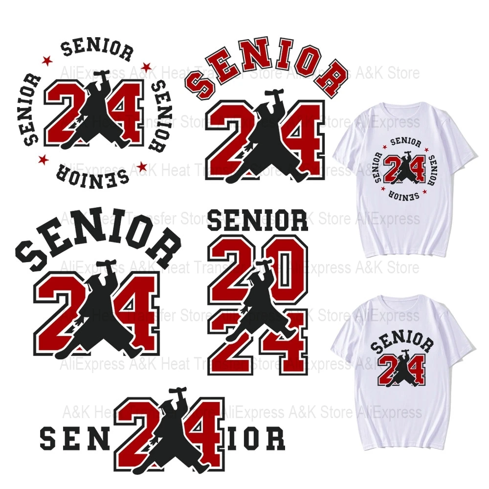 Air Senior 2024 Clothes Stickers Graduation Thermal Transfer For Clothing Iron-on Patches For Clothes Diy Ironing Patches Decals