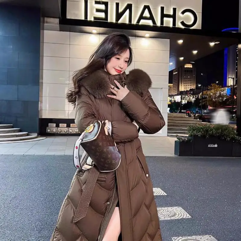 Manteau coréen en duvet de coton pour femme, parka longue d'hiver épaisse et chaude à capuche, veste rembourrée en coton, pardessus à fermeture éclair, JJ1031