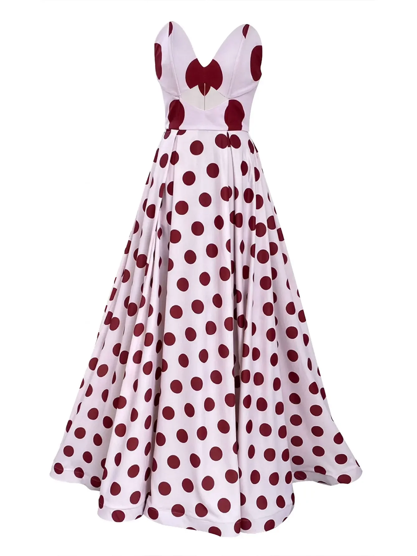 ตัดออกชุดยาวผู้หญิง A Le Polka Dots Halter สีขาวผู้หญิงชุดปาร์ตี้ฤดูร้อนชายหาดหญิง