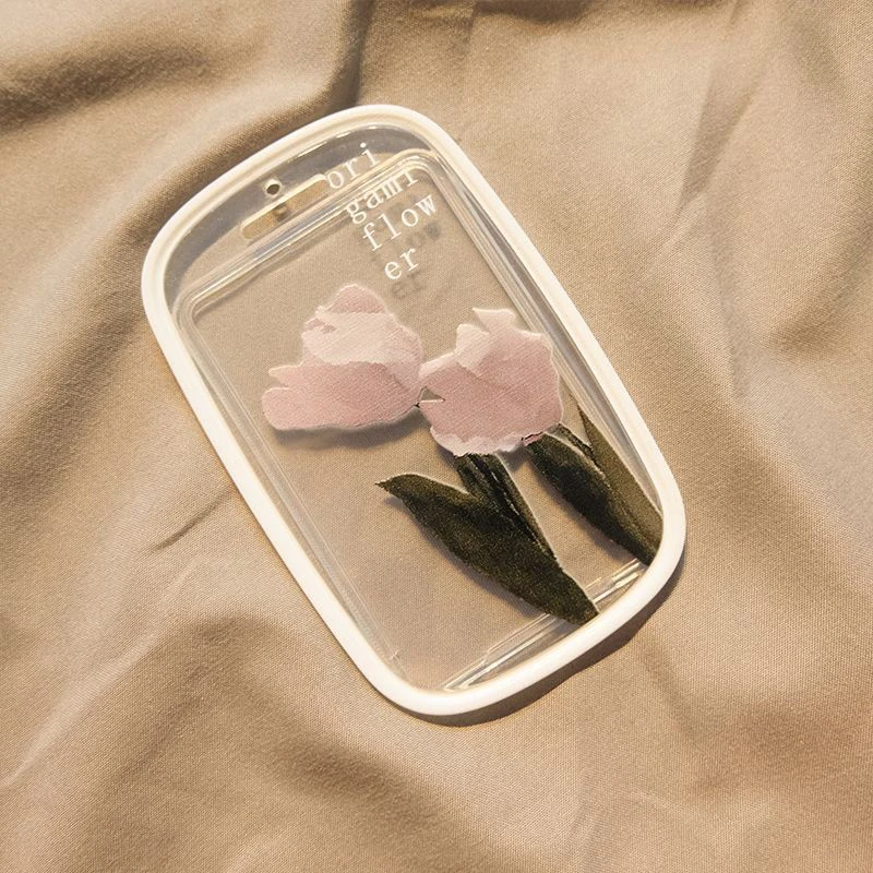Pretty Tulip Transparent Photo Card Holder Design Idol Photo Sleeve Anti Lost Keychain Photocards Protector Case Student Card