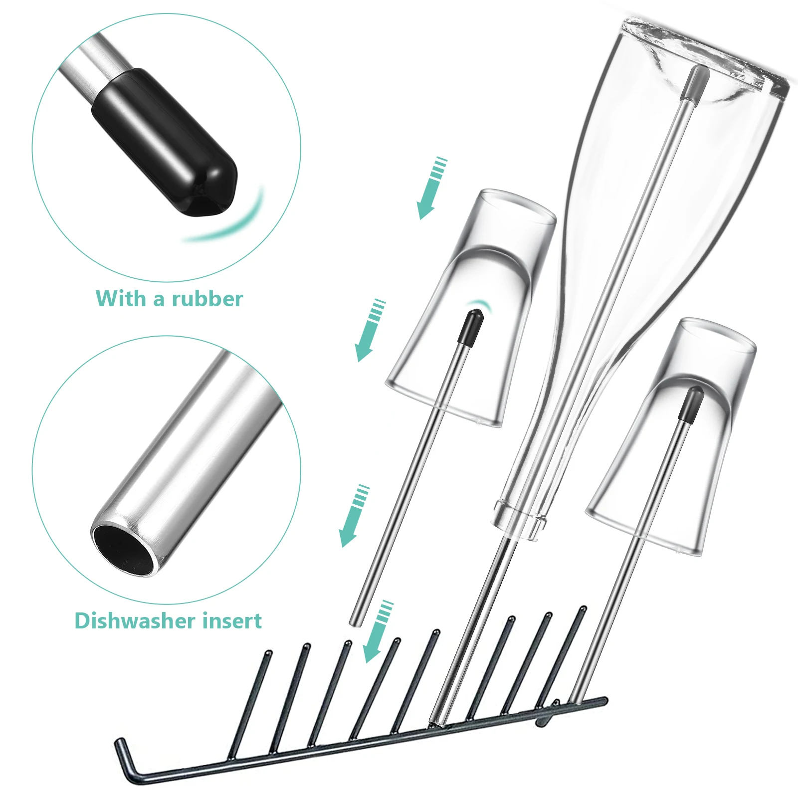 8 pcs Rack Stainless Bottle Holder For Dishwasher Steel Bottle Drainer Rods Compatible Glass Holder For Stemware Storage