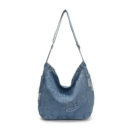 Bolso de hombro vaquero Vintage a la moda, bolso Hobo versátil de gran capacidad, bolso cruzado con cremallera, bolsos para mujeres y hombres