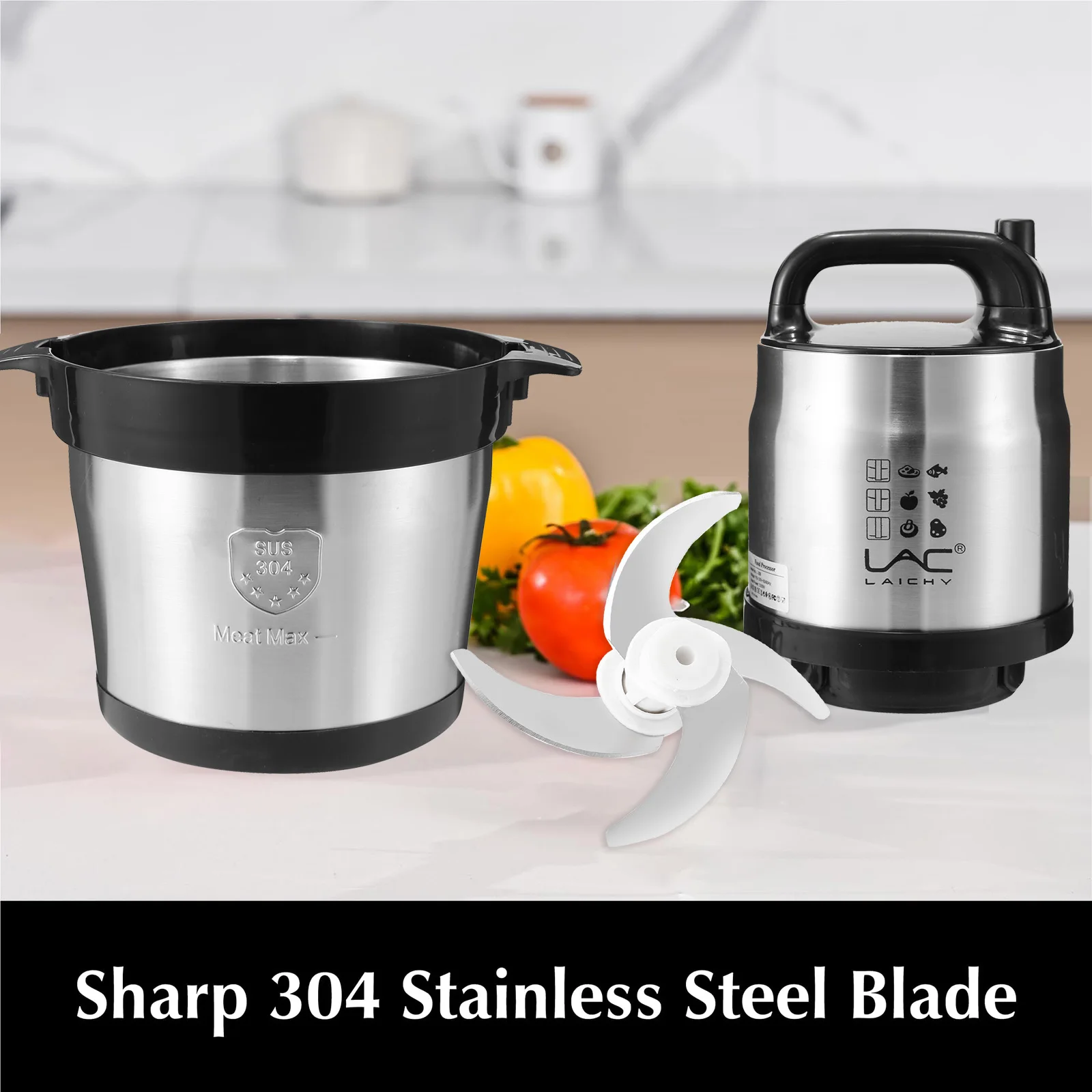 8L Large-capacity Kitchen Household High-speed Electric Food Processing Shredder Stainless Steel Cutting Machine  Meat Mincer