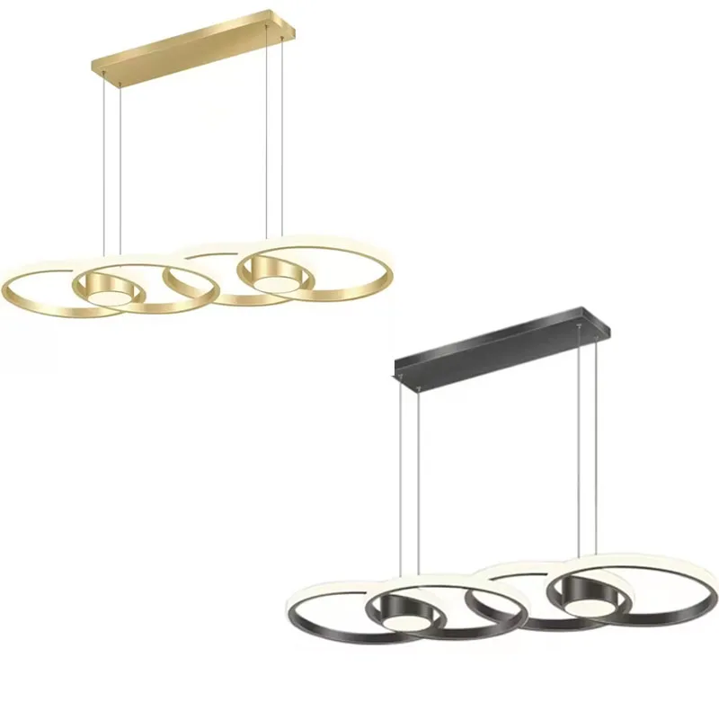 

Postmodern Four Rings Audi Round ring buckle design Gold/black LED chandelier lustre Ceiling for Kitchen Dining Room Dimmable