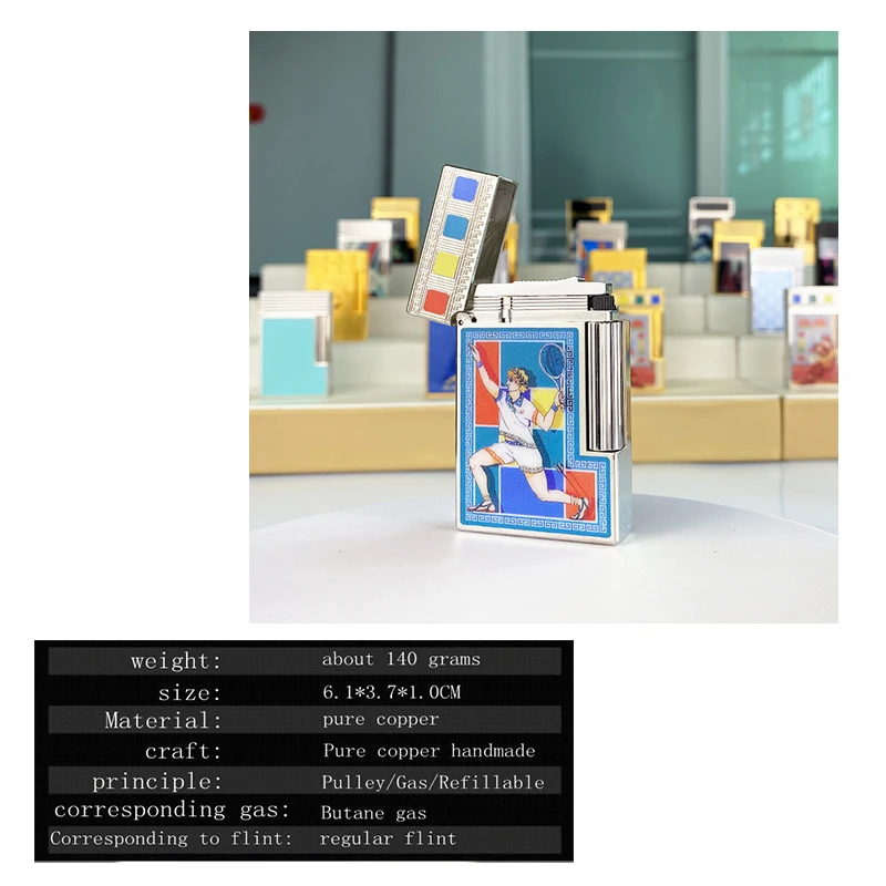 طبعة تذكارية جديدة فاخرة ولاعة البوتان لهب واحد ومزدوج لهجة مسطحة الطلاء الطبيعي المدخن L2 سلسلة 19024 #5