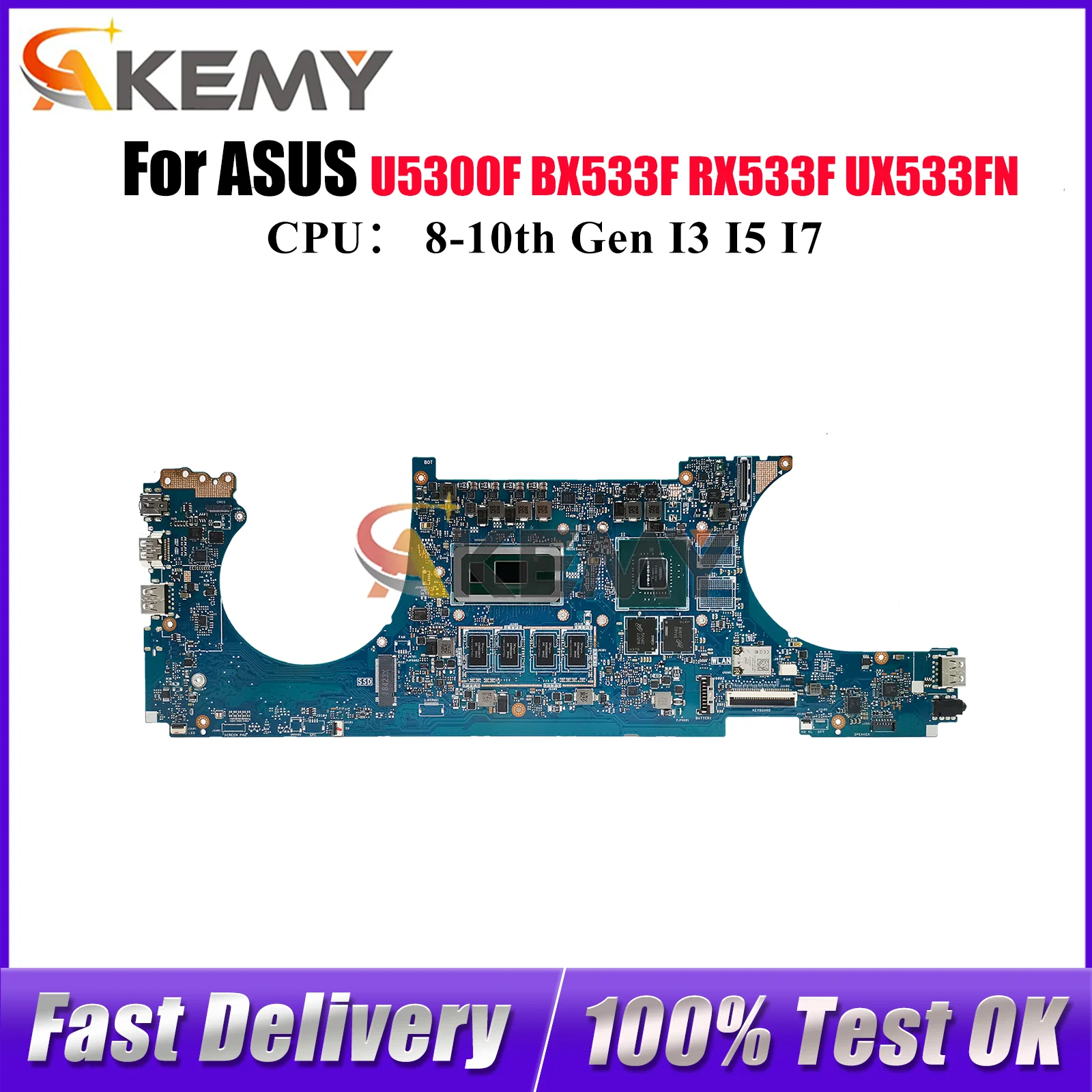 

UX533FN Материнская плата для ноутбука ASUS ZenBook RX533F BX533F UX533F UX533FN UX533FD U5300F Материнская плата для ноутбука с процессором I3 I5 I7 stk