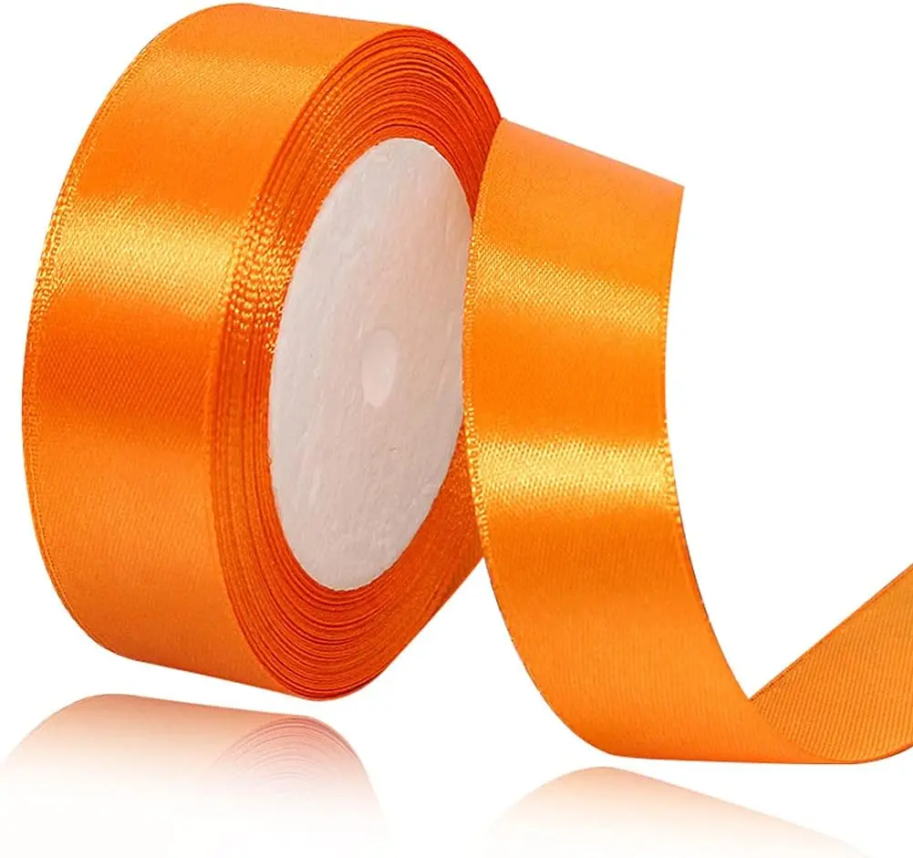 Solid Color Orange Satin Ribbon, 1 Inches x 25 Yards Fabric Satin Ribbon for Gift Wrapping, Crafts, Hair Bows Making, Wreath