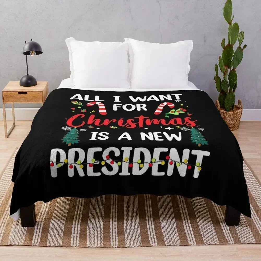 

All I Want For Christmas Is A New President Xmas Throw Blanket Warm Flannel Blanket for Couch Chair Bedroom